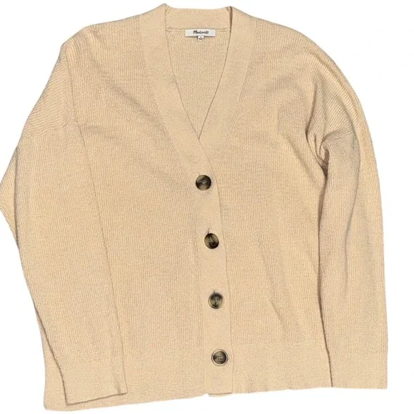 Madewell Birchmoor Cardigan Sweater Relaxed Fit Textured Ribbed Beige Large $98 - Picture 2 of 13
